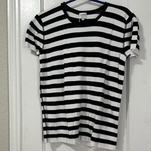 Armani Exchange Black & White Striped Short Sleeve Knit Top